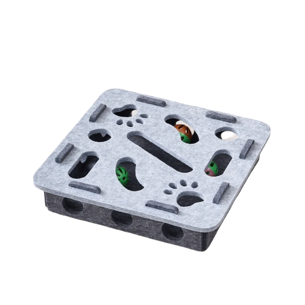 Caja Puzzle de Fieltro para Gatos - Rascador Interactivo con Pelotas