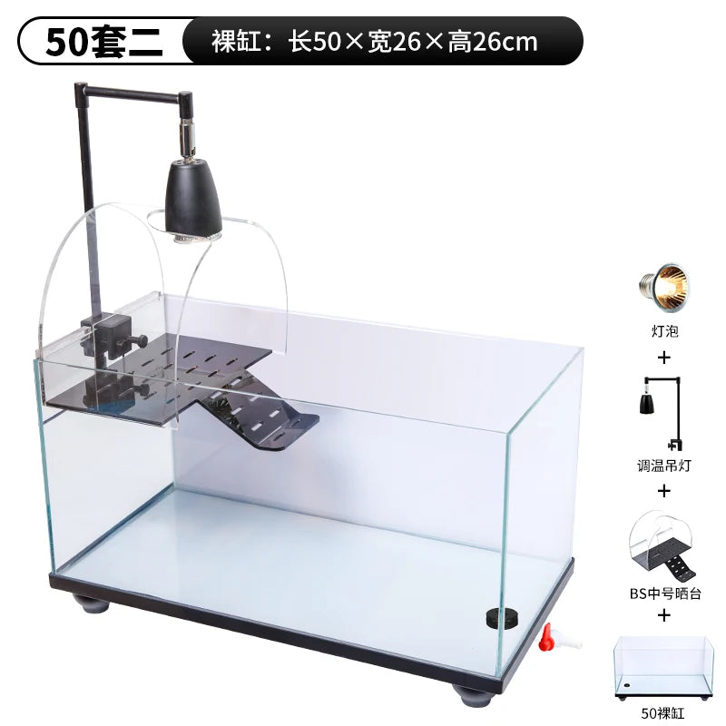 Acuario Extra Grande para Tortugas y Peces - Zona de Descanso, Cristal Ultra Transparente con Sistema de Drenaje