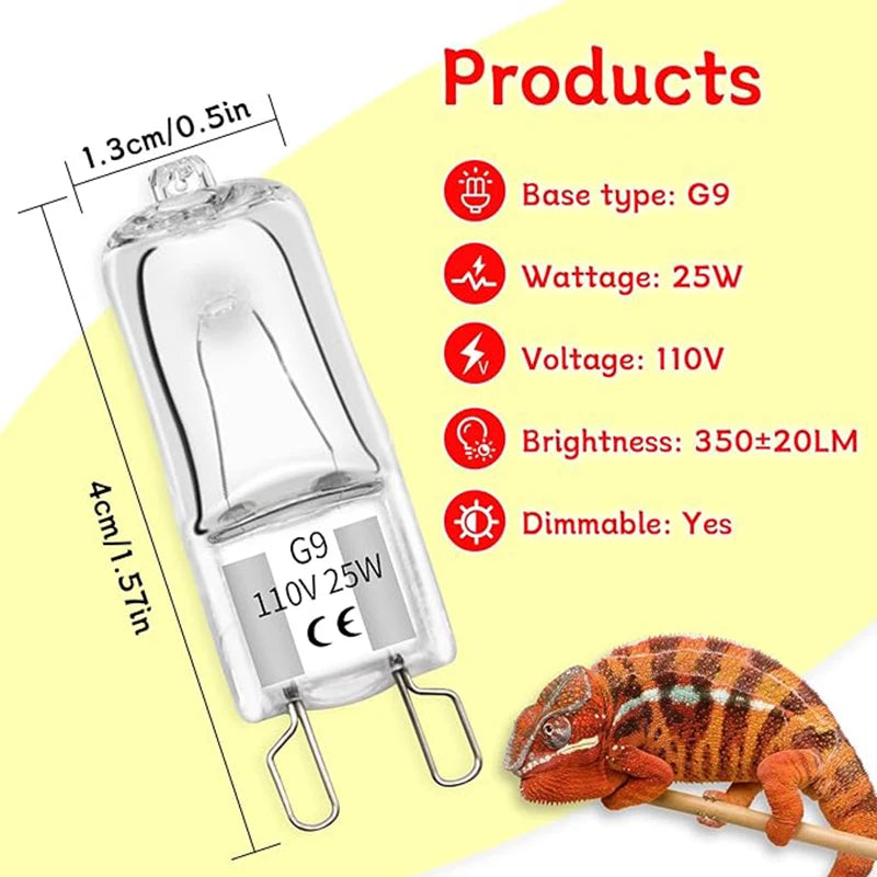 Bombillas Halógenas G9 para Reptiles - Lámpara de Calor Base 2 Pines, Blanco Cálido UVA para Dragón Barbudo, Tortuga y Lagarto