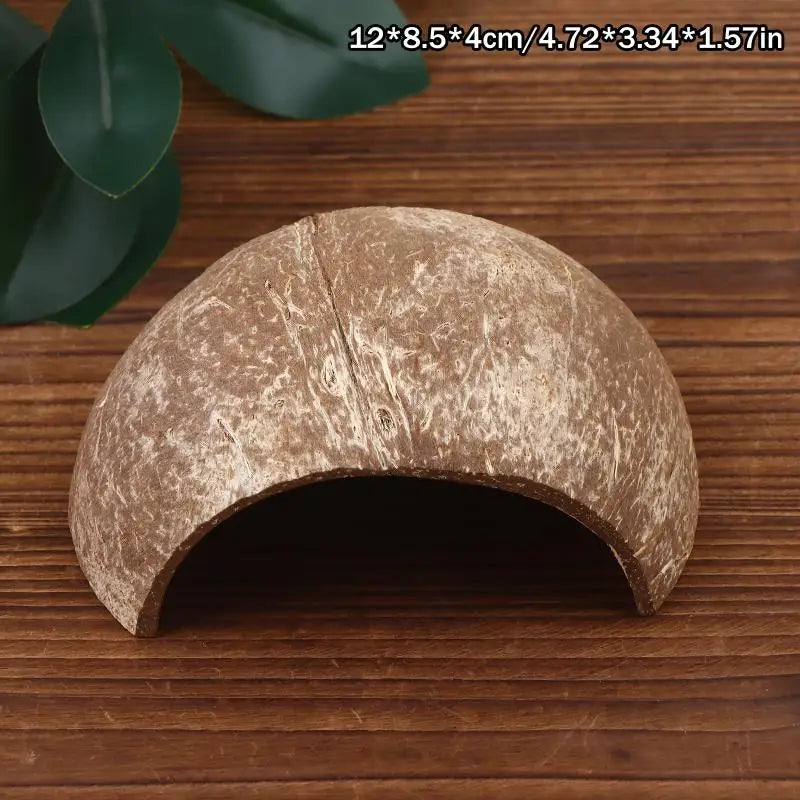 Choza de Coco Decorativa para Acuario y Terrario - Escondite Multiusos para Cangrejos Ermitaños, Reptiles y Ranas