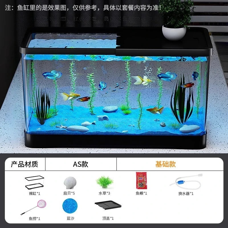 Pecera de Sobremesa con Filtro Transparente y Generador de Oxígeno - Tira de Luz Decorativa
