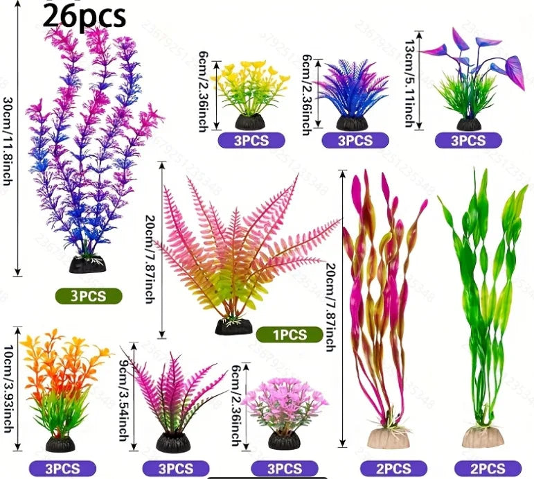 25/26 Uds. Plantas Artificiales para Acuario - Decoración de Hierbas Acuáticas