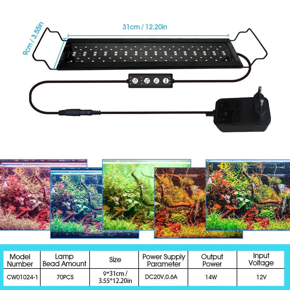 Luz LED de Acuario con Temporizador y Espectro Completo - Soporte Extensible