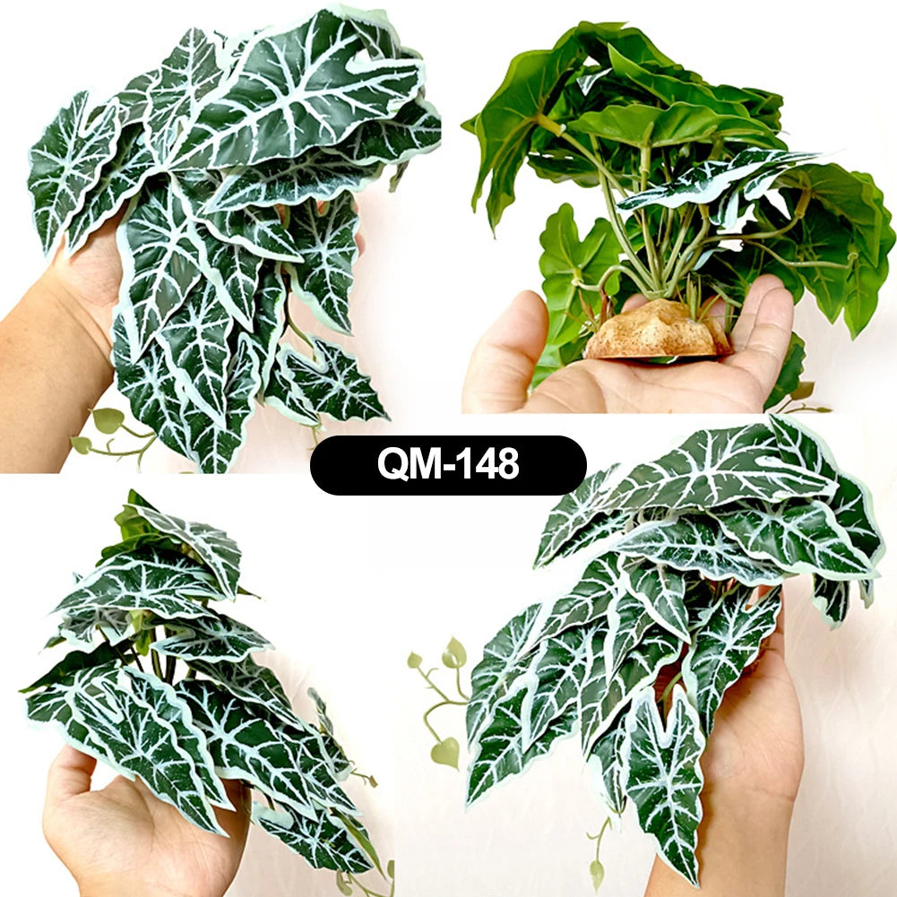 Planta Artificial de Hoja Grande para Terrario - Base Estable, Fácil Limpieza, Decoración de Selva para Reptiles