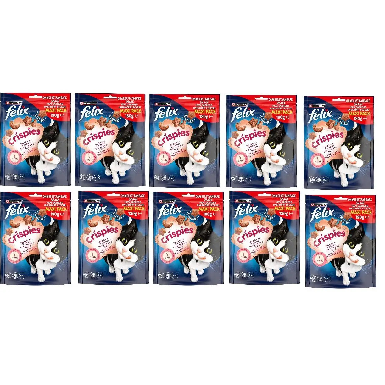 Purina Felix Crispéis Ocean Snacks para Gatos con Salmón y Trucha - 10 Bolsas de 180g