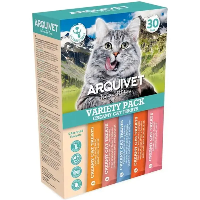 Arquivet Snacks Cremosos para Gatos - Pack Ahorro 30 Unidades, 5 Sabores