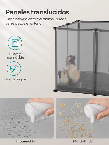 Vasagle Corral Modular con Suelo 🐹 – Valla Transparente para Cobayas, Hámsters, Conejos y Erizos
