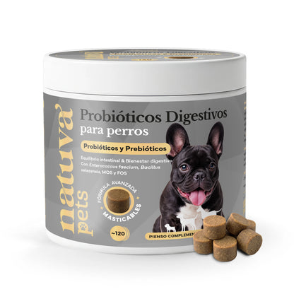 Natuva Pets Probióticos 🌱 – 120 Masticables para el Equilibrio Intestinal de tu Perro