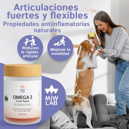 Miwlab Omega 3 🐟 – Perlas de Aceite de Salmón Noruego para Perros y Gatos (60 uds)