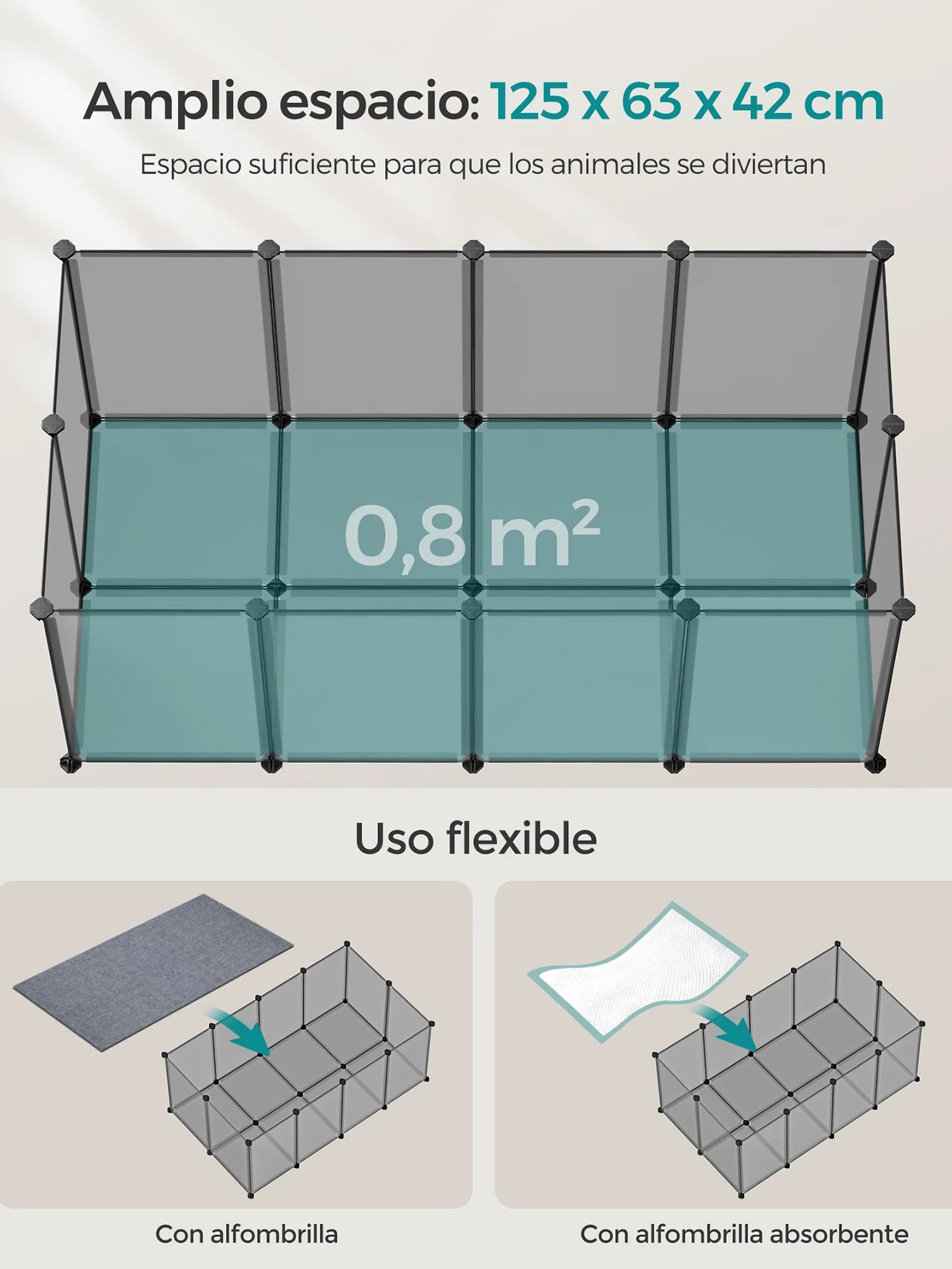 Vasagle Corral Modular con Suelo para Cobayas - Valla Transparente para Hámsters, Conejos y Erizos
