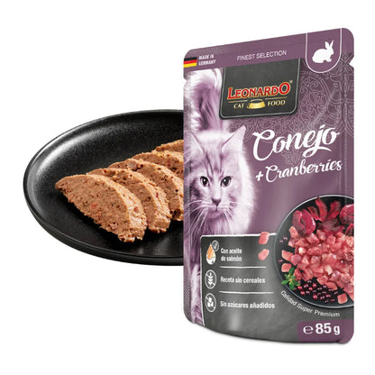 Leonardo Menú Conejo y Arándanos 🐟 – Para Gatos (16 sobres x 85 g)