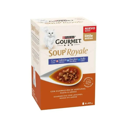 Gourmet Soup Royale 🐟 – Caldo Complementario Salmón, Bacalao y Solla para Gatos (6x45 g)