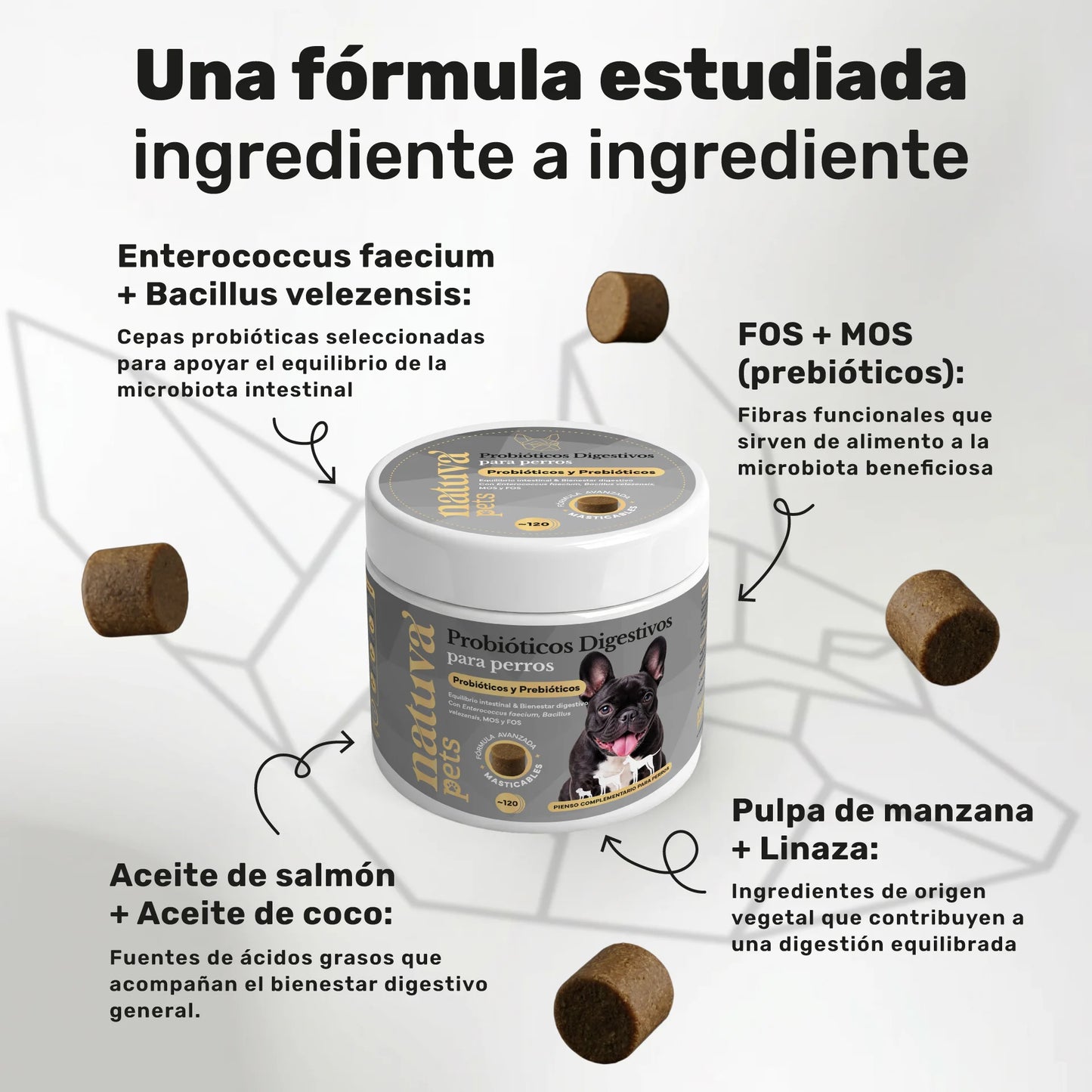 Natuva Pets Probióticos para Perros - 120 Masticables - Equilibrio Intestinal