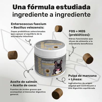 Natuva Pets Probióticos 🌱 – 120 Masticables para el Equilibrio Intestinal de tu Perro