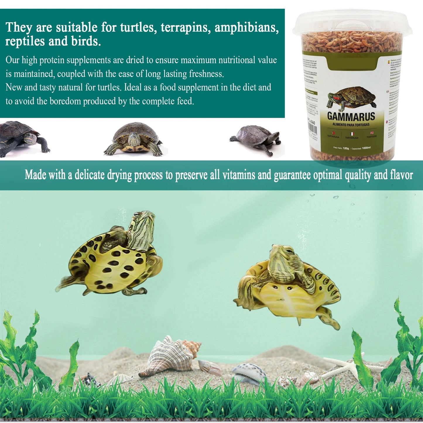 Gammarus - Alimento Natural Flotante para Tortugas Acuáticas 500ml