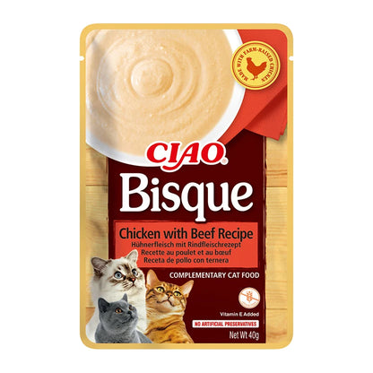 Inaba Churu Bisque 🐱 – Snacks en Sobre con Puré para Gatos (12x40 g)