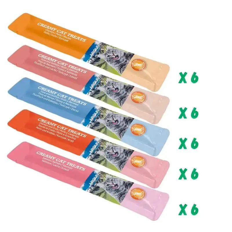 Arquivet Snacks Cremosos para Gatos - Pack Ahorro 30 Unidades, 5 Sabores