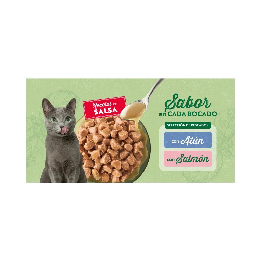 Libra Recetas en Salsa de Atún y Salmón para Gatos Adultos (4x85 g)