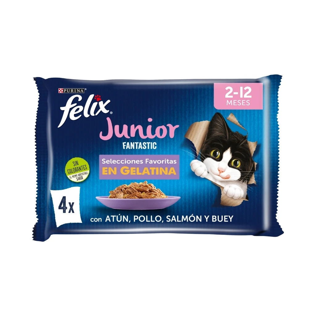 Felix Fantastic Junior Selección en Gelatina para Gatitos (4x85 g)