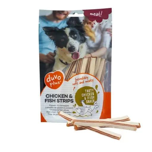 Duvo+ Tiras de Pollo y Pescado 🐔 – Snack Ligero para Perros (80 g)