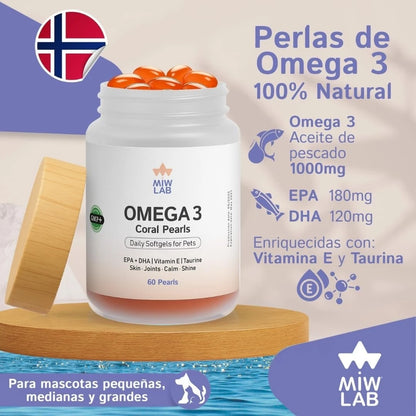 Miwlab Omega 3 🐟 – Perlas de Aceite de Salmón Noruego para Perros y Gatos (60 uds)