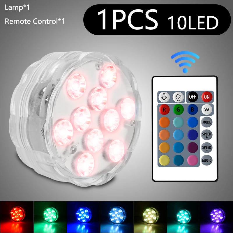 Luz LED Sumergible RGB con Control Remoto (10 LEDs) - Lámpara para Acuario, Pecera y Piscina