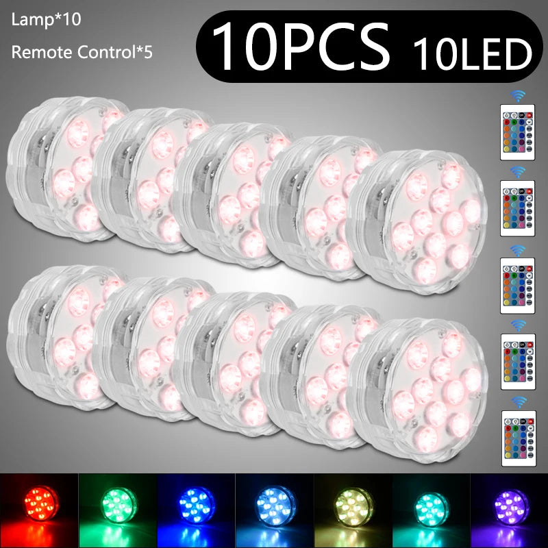 Luz LED Sumergible RGB con Control Remoto (10 LEDs) - Lámpara para Acuario, Pecera y Piscina