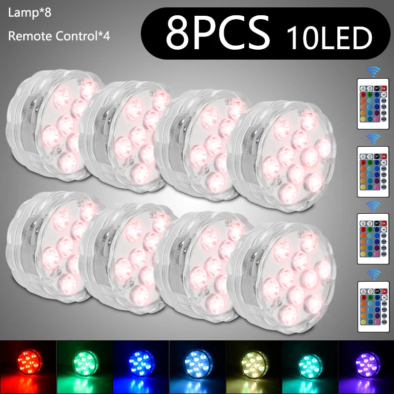 Luz LED Sumergible RGB con Control Remoto (10 LEDs) - Lámpara para Acuario, Pecera y Piscina
