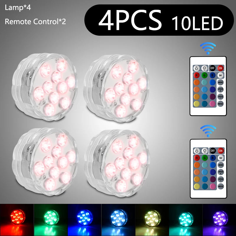 Luz LED Sumergible RGB con Control Remoto (10 LEDs) - Lámpara para Acuario, Pecera y Piscina