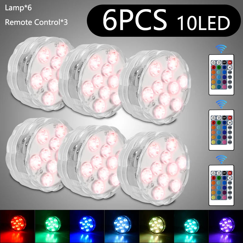 Luz LED Sumergible RGB con Control Remoto (10 LEDs) - Lámpara para Acuario, Pecera y Piscina