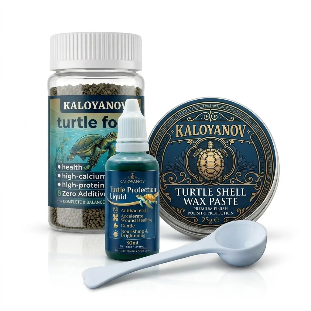 Kit Premium de Cuidado para Tortugas - Cera Pulidora, Acondicionador de Agua y Alimento en Copos