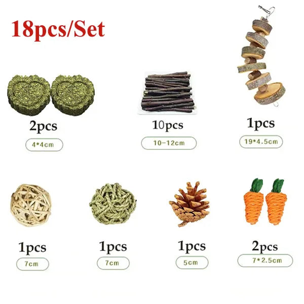 Set de Juguetes Masticables para Conejos y Cobayas - Limpieza Dental para Roedores