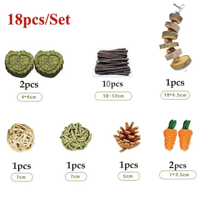 Set de Juguetes Masticables 🦷 – Limpieza Dental para Conejos y Cobayas