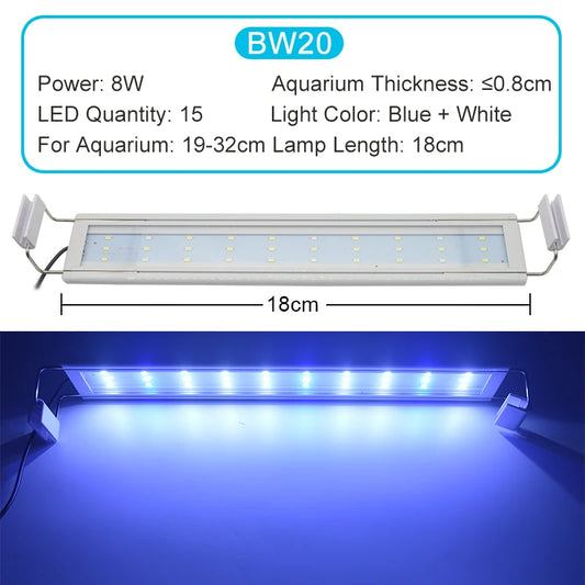 Luz LED Ultra Fina Azul para Plantas de Acuario - 18-72cm 220V