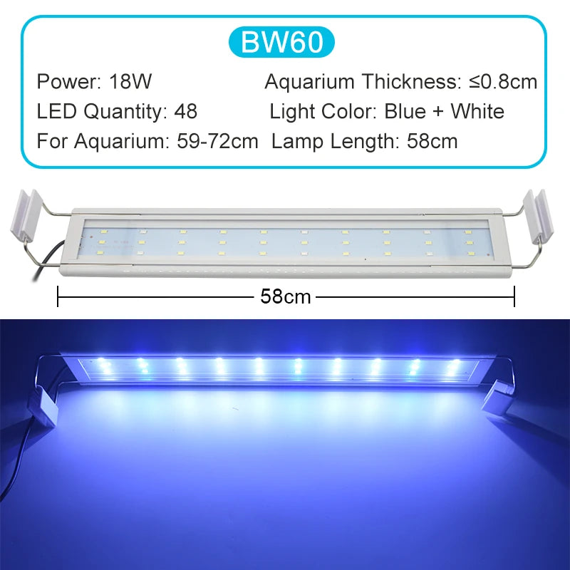 Luz LED Ultra Fina Azul para Plantas de Acuario - 18-72cm 220V