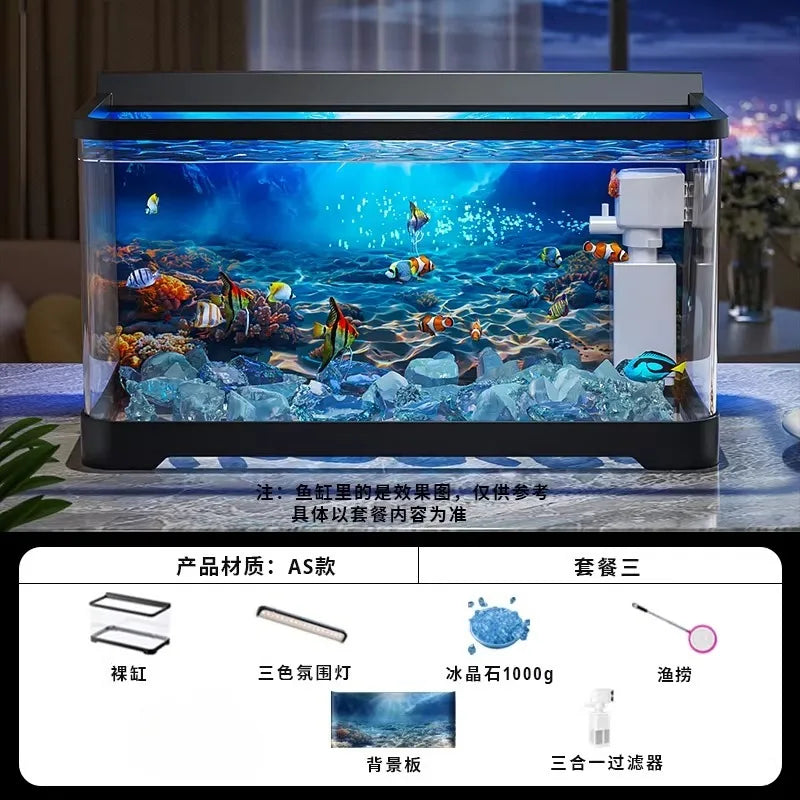 Acuario de Sobremesa con Fondo Adhesivo Ecológico - Pecera Todo en Uno para Peces Dorados