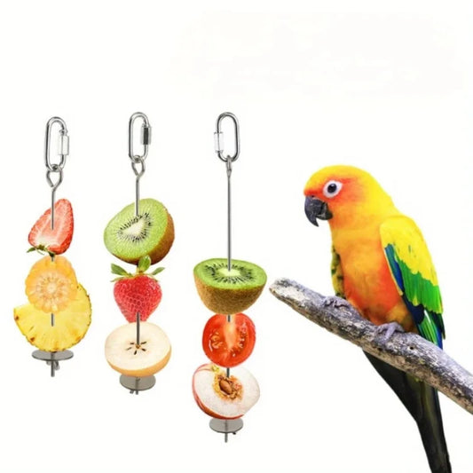 Tenedor de Acero Inoxidable para Fruta - Accesorio de Alimentación para Loros y Aves