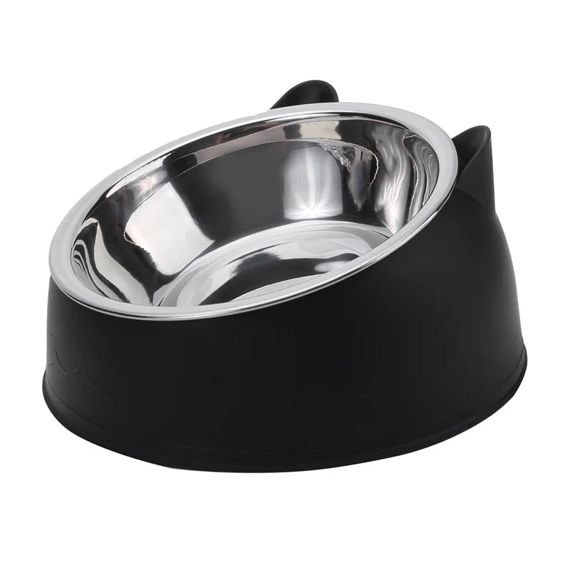 Cuenco de Acero Inoxidable con Base Antideslizante para Gatos - Bowl Elevado 15° Protección Cervical