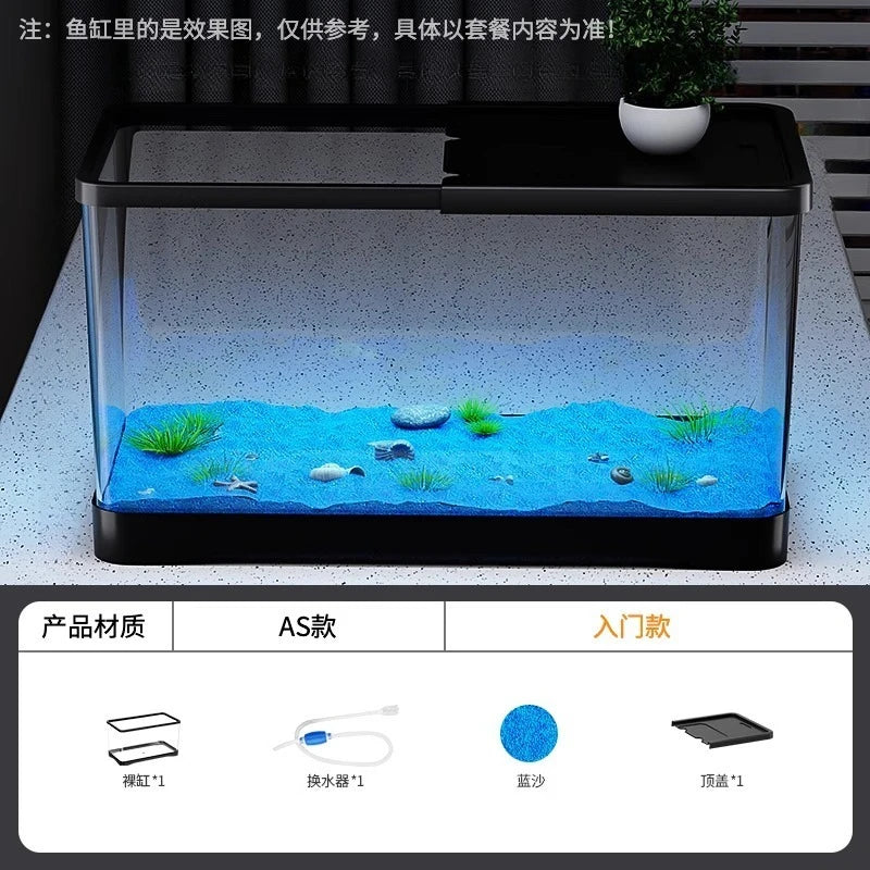 Pecera de Sobremesa con Filtro Transparente y Generador de Oxígeno - Tira de Luz Decorativa