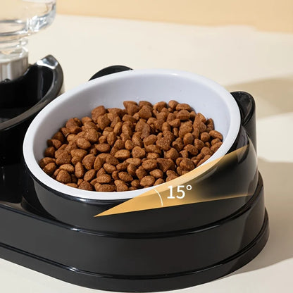 Comedero Elevado 3 en 1 🐱 – Bowl a 15° con Dispensador de Agua Automático