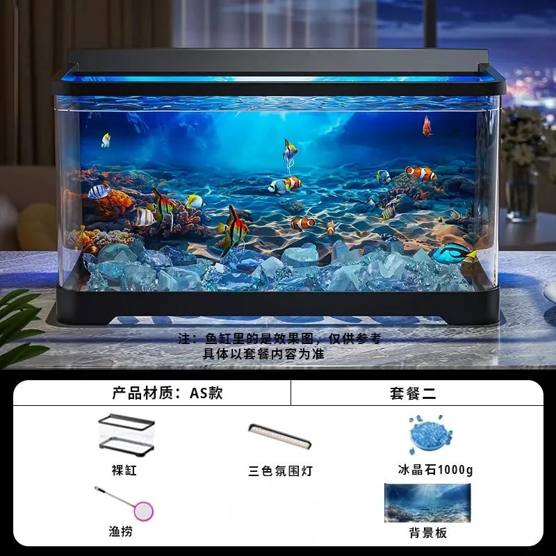 Acuario de Sobremesa con Fondo Adhesivo Ecológico - Pecera Todo en Uno para Peces Dorados