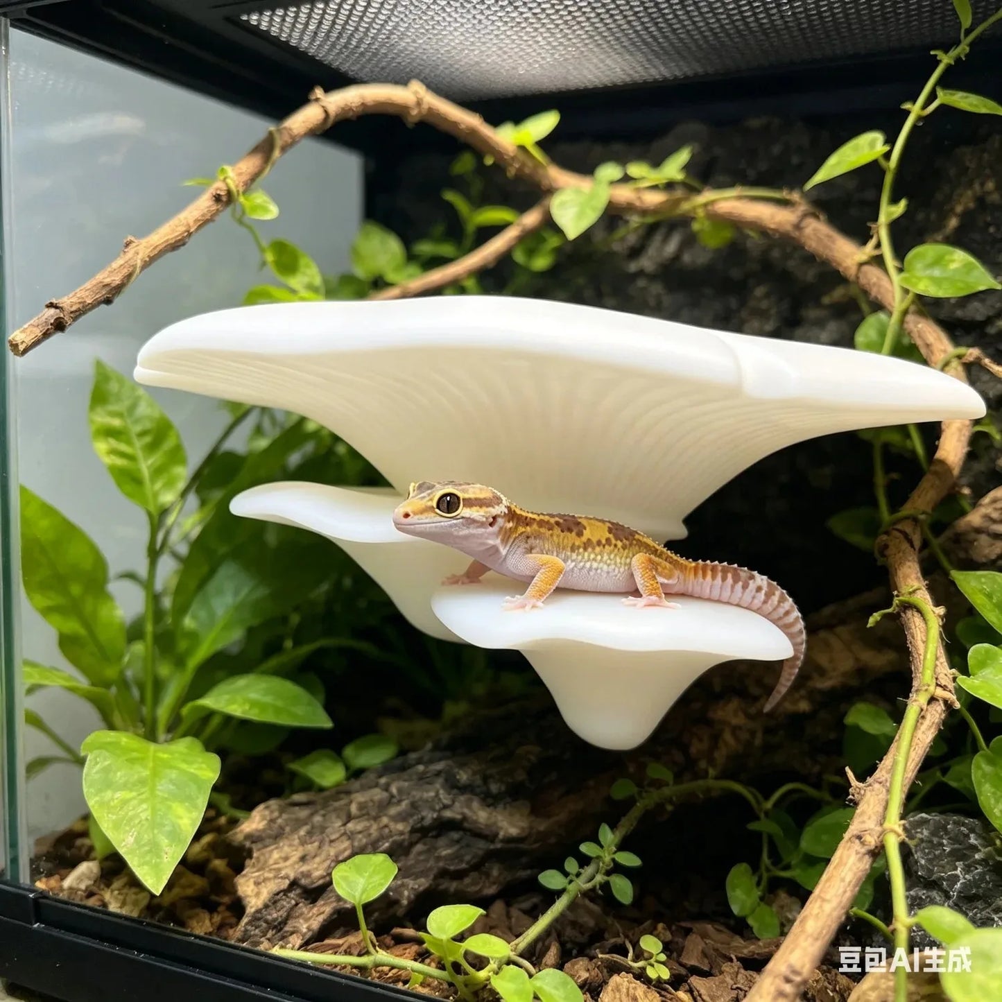Repisa Escondite en Forma de Seta para Reptiles - Estante de Escalada de Pared para Geckos y Lagartos