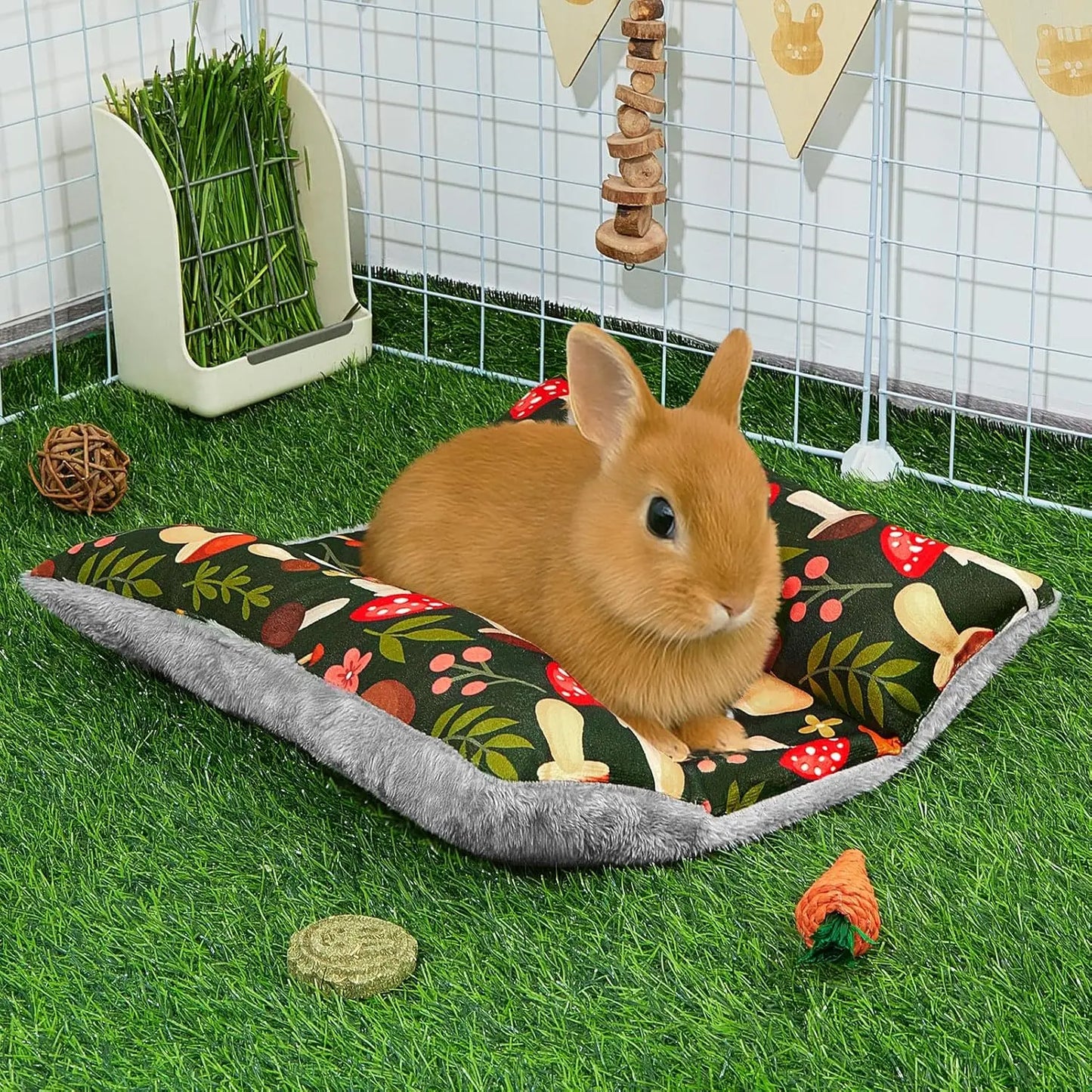 Cama Reversible Acolchada para Conejos - Cojín Lavable Doble Cara de Peluche
