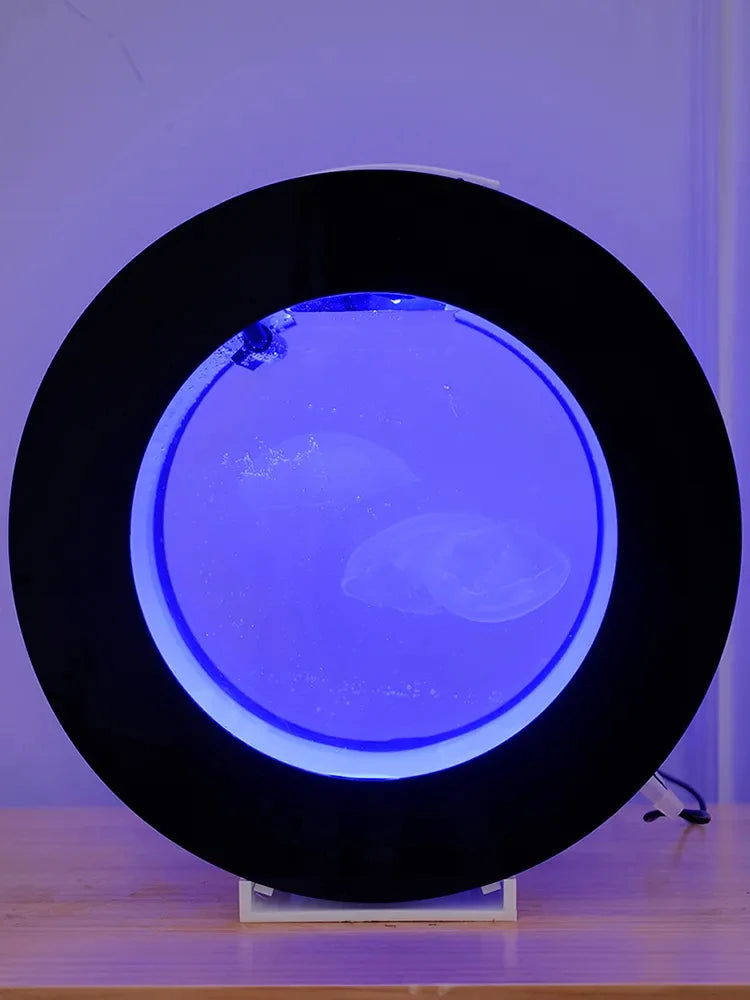 Pecera Acrílica de Medusas 8L/18L/50L - Acuario Redondo de Sobremesa Blanco y Negro
