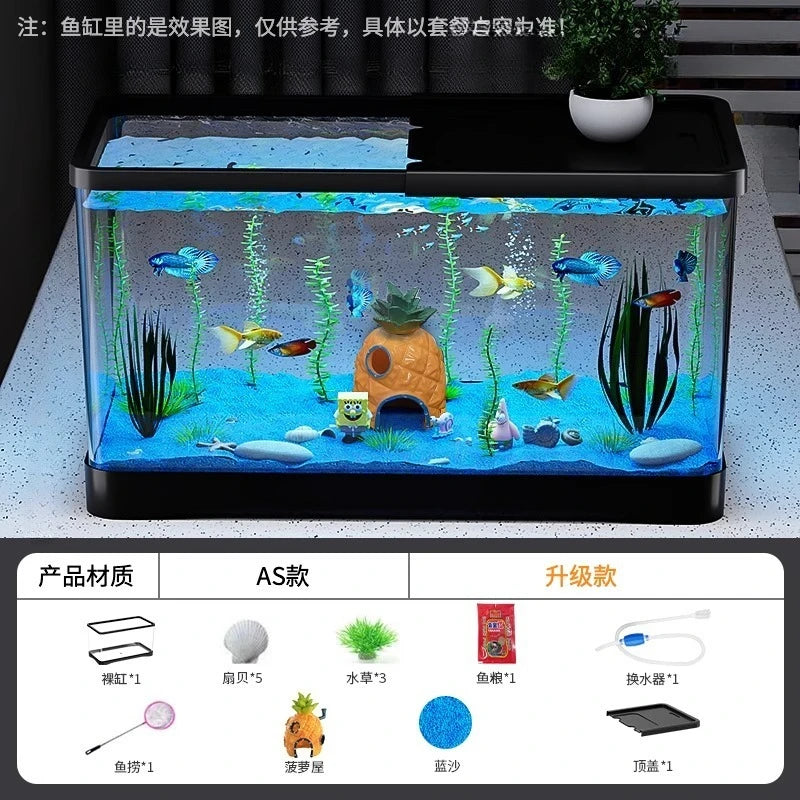 Pecera de Sobremesa con Filtro Transparente y Generador de Oxígeno - Tira de Luz Decorativa