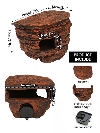 Cueva de Roca Escondite para Reptiles - Decoración de Terrario con Ventosas para Geckos, Camaleones y Serpientes