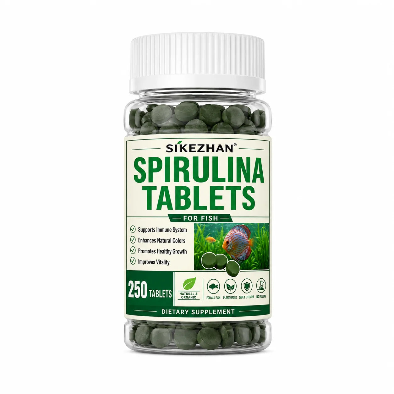 Tabletas de Espirulina de Alta Pureza (1000 uds) - Alimento para Peces y Camarón Cristal Rojo