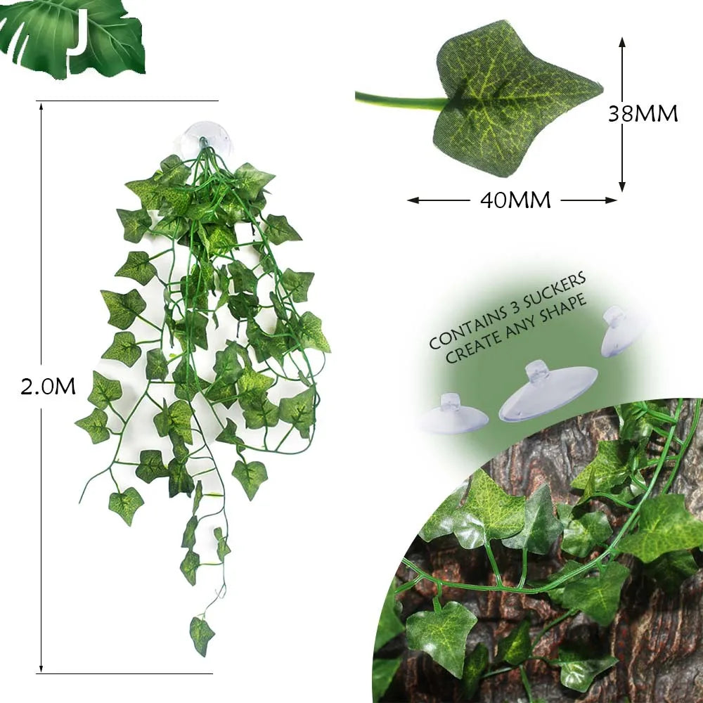 Planta Decorativa para Reptiles con Ventosa - Decoración de Terrario para Serpientes, Lagartos y Anfibios