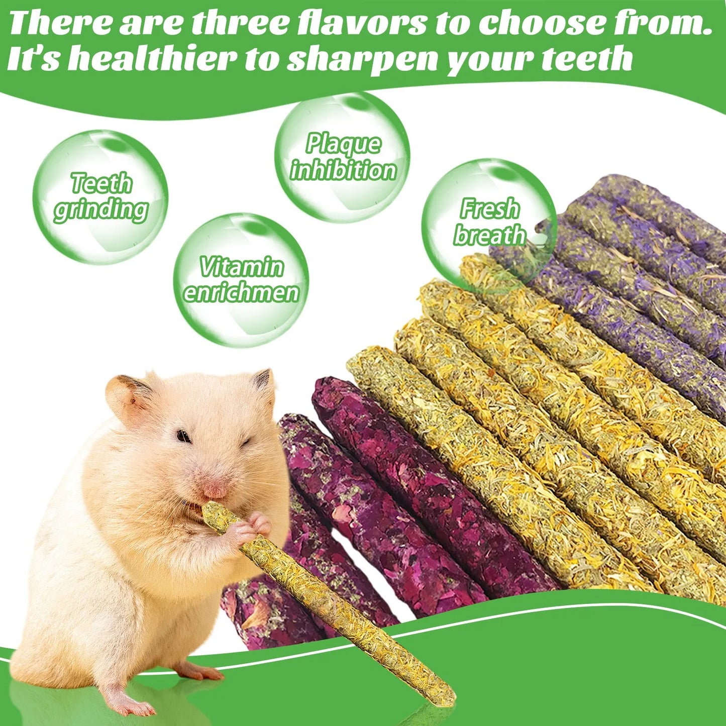 Palitos Masticables de Pétalos y Heno para Conejos y Hámsters - Bote