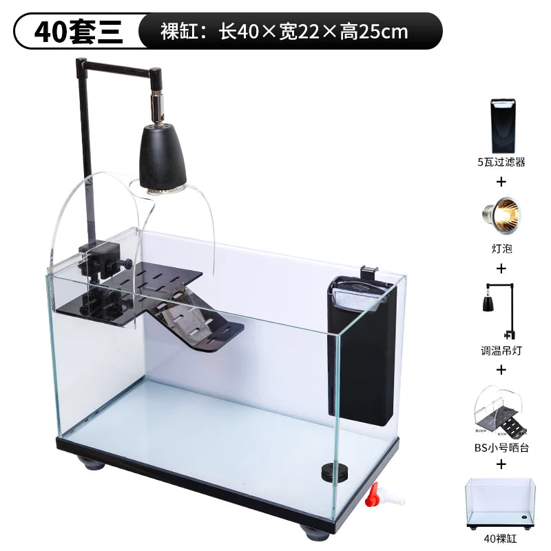 Acuario Extra Grande para Tortugas y Peces - Zona de Descanso, Cristal Ultra Transparente con Sistema de Drenaje